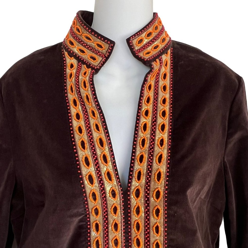 ππ SOLD ππ TORY BURCH BROWN VELVET VINTAGE INSPIRED BEADED TOP - Picture 9 of 13